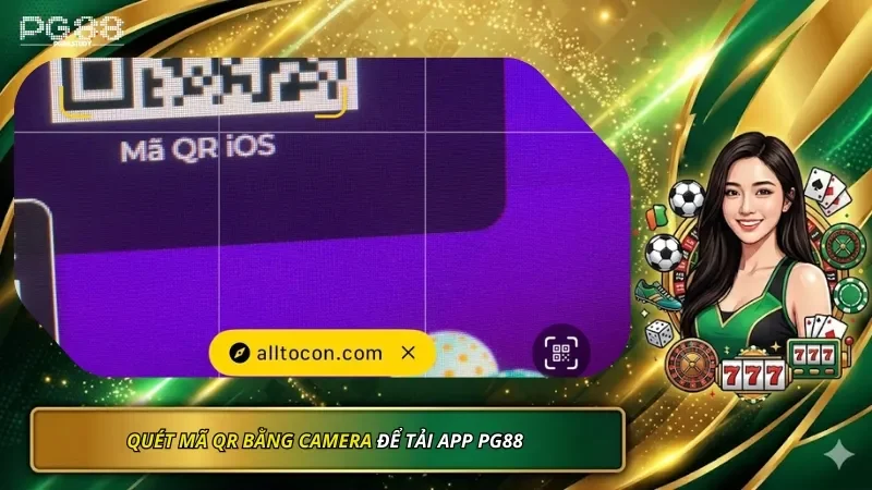 Quét mã QR bằng camera điện thoại iOS để tải app PG88